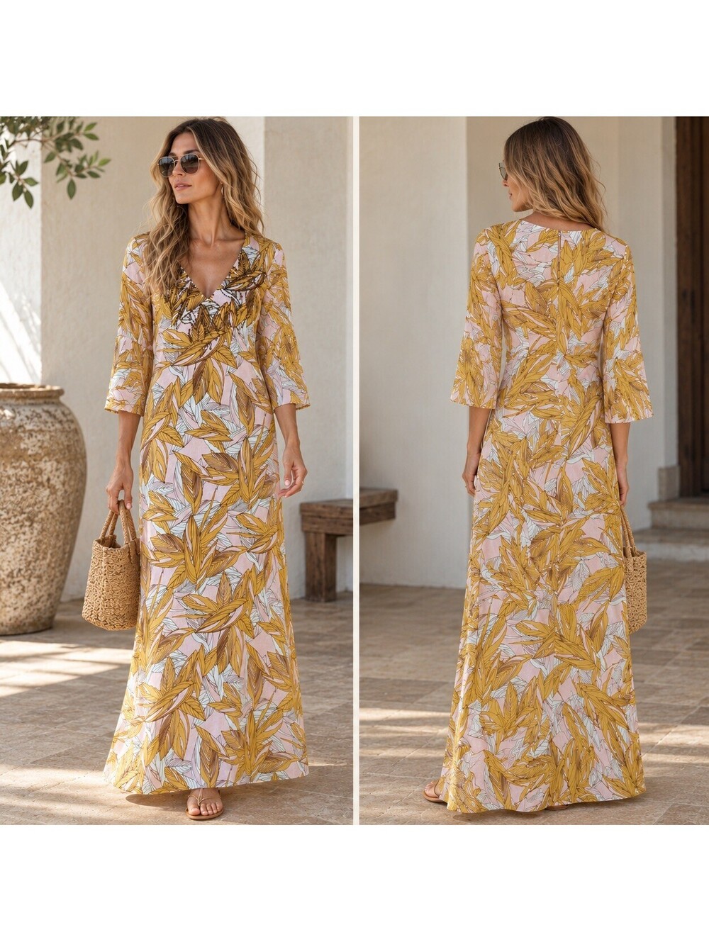 La Rosa Blanca Vintage Pattern Floral Maxi Vacation Holiday Dress 8 but US Small